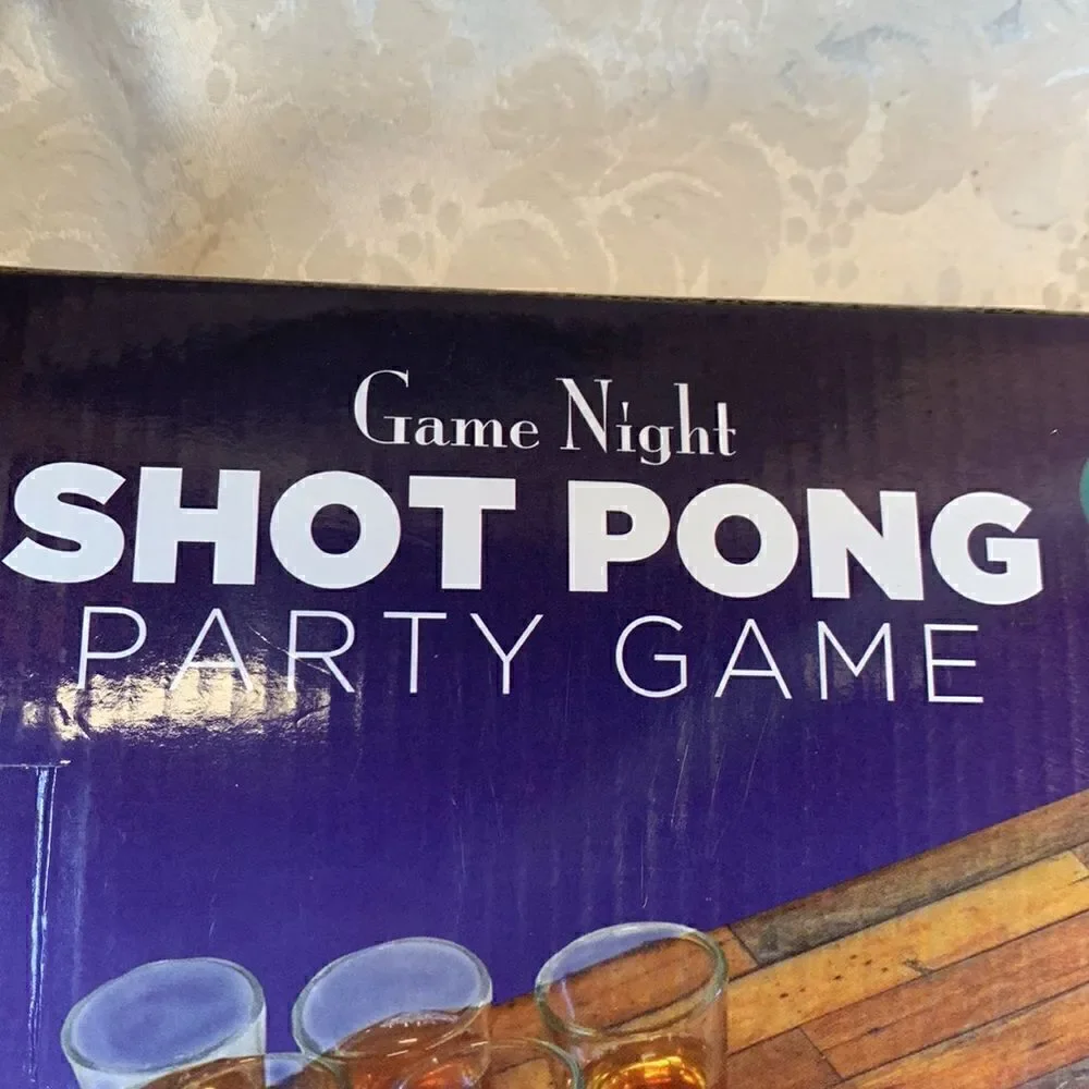 Shot Pong Game Night Party Game With 12 Shot Glasses 1 Game Board 6 Balls New
